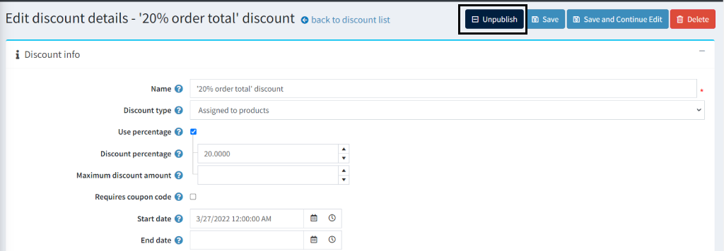 discount management edit discount details